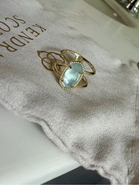 Kendra Scott Gold Ring with Light Blue Mother-of-Pearl Oval Stone Size 7